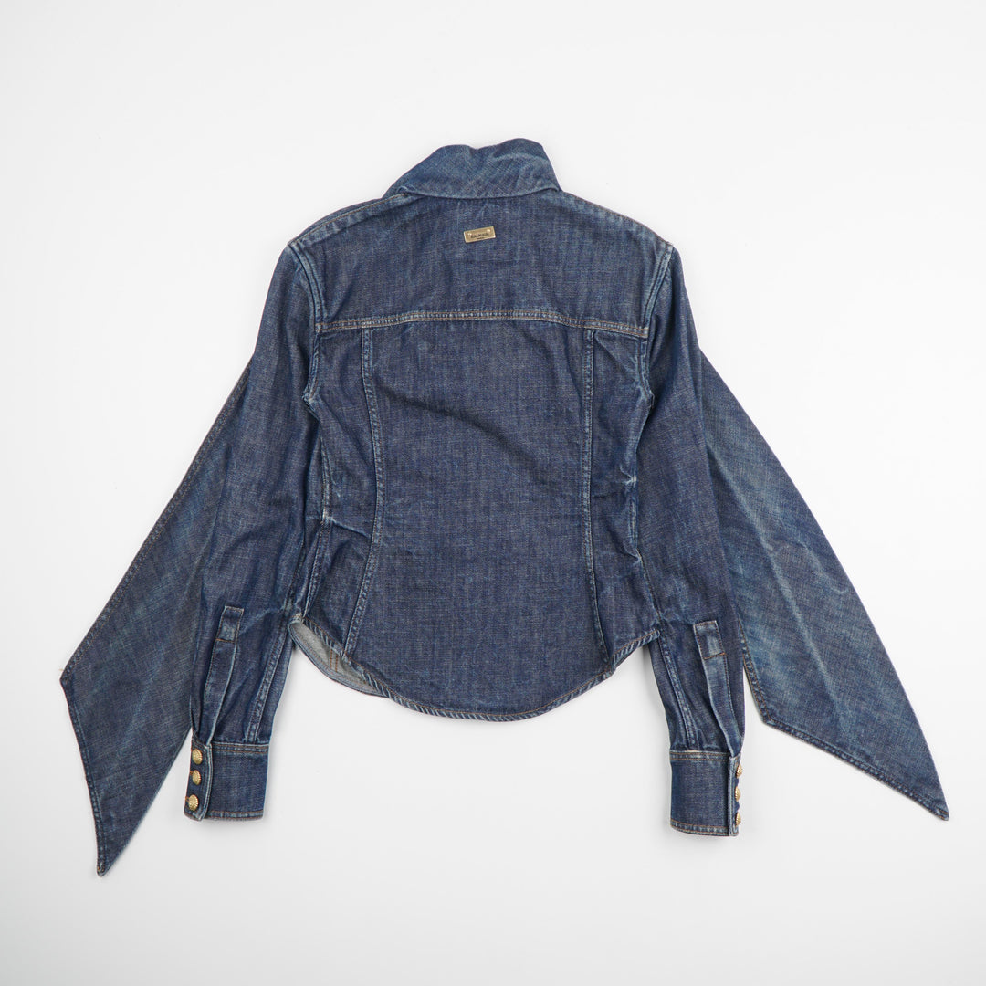 Balmain Denim Jacket with Gold-Toned Buttons and Scarf Extension