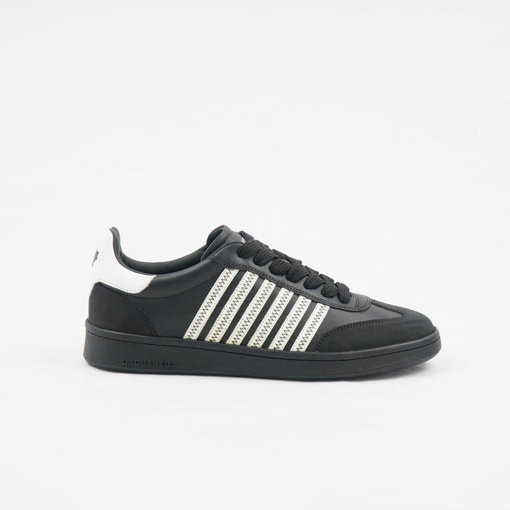 DSQUARED2 Black Leather Sneakers with White Stitched Accents