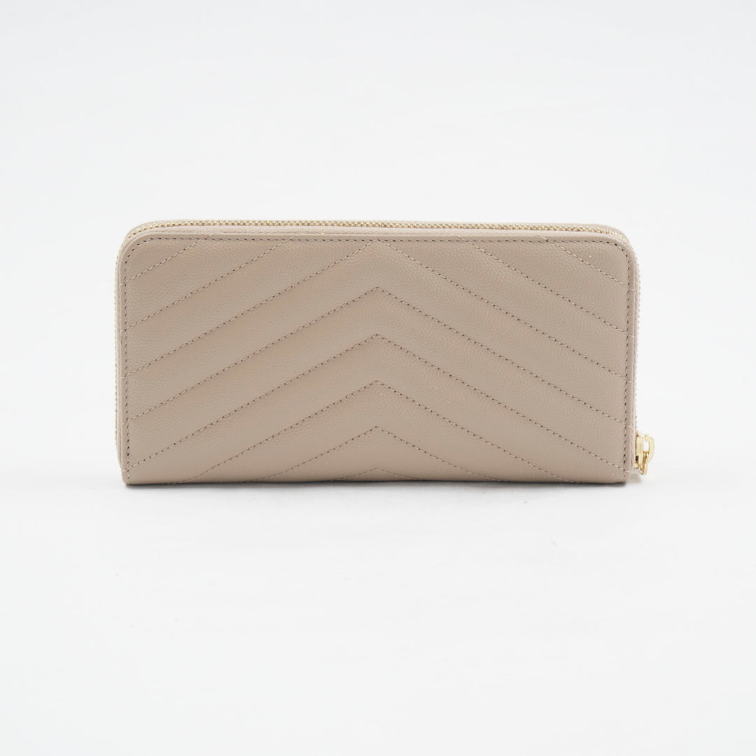 SAINT LAURENT Nude-Gold Quilted Chevron Leather Wallet with YSL Logo