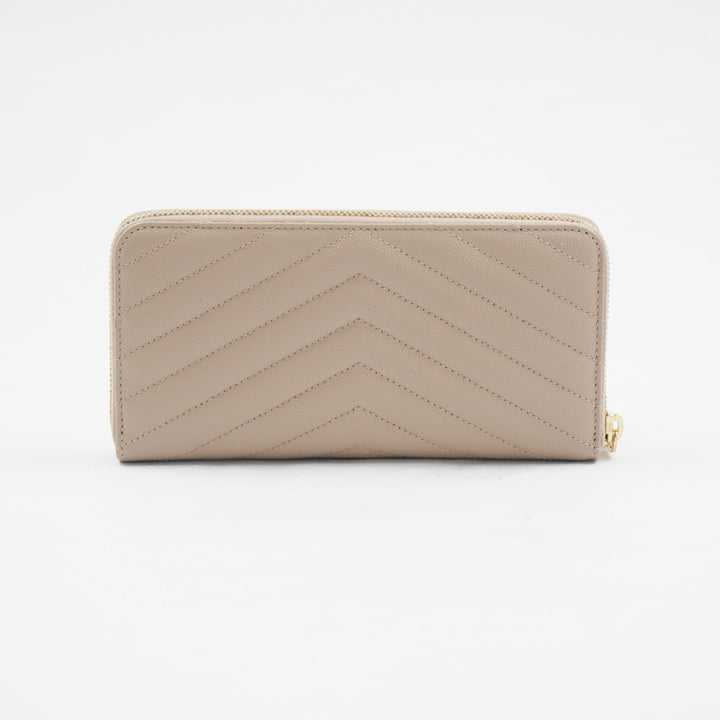 SAINT LAURENT Nude-Gold Quilted Chevron Leather Wallet with YSL Logo