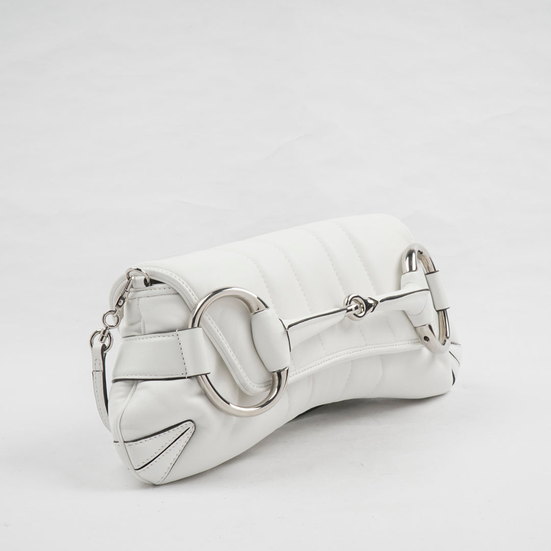 Gucci White Leather Bag with Equestrian-Inspired Metal Bit