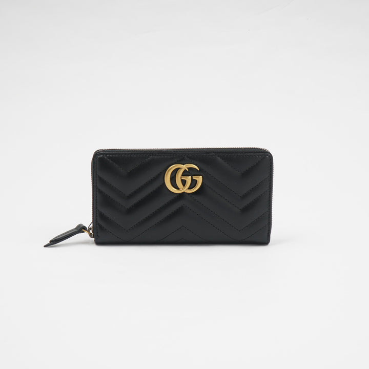 Gucci Black-Gold Quilted Wallet with Iconic Double G Logo