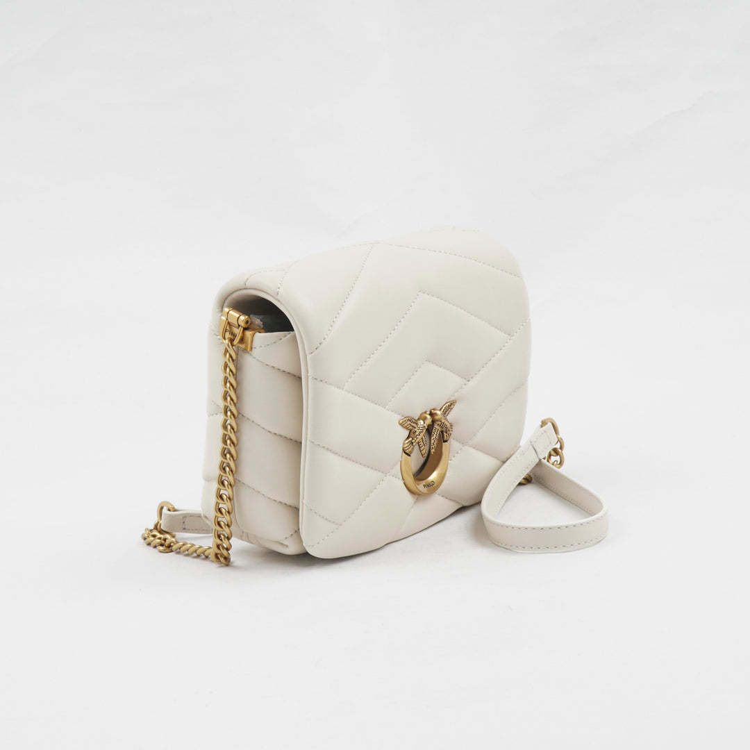 Pinko White Leather Quilted Bag with Gold-Tone Buckle and Chain Strap