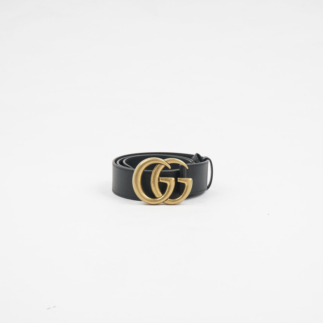 Gucci Black Leather Belt with GG Logo Buckle - Made in Italy