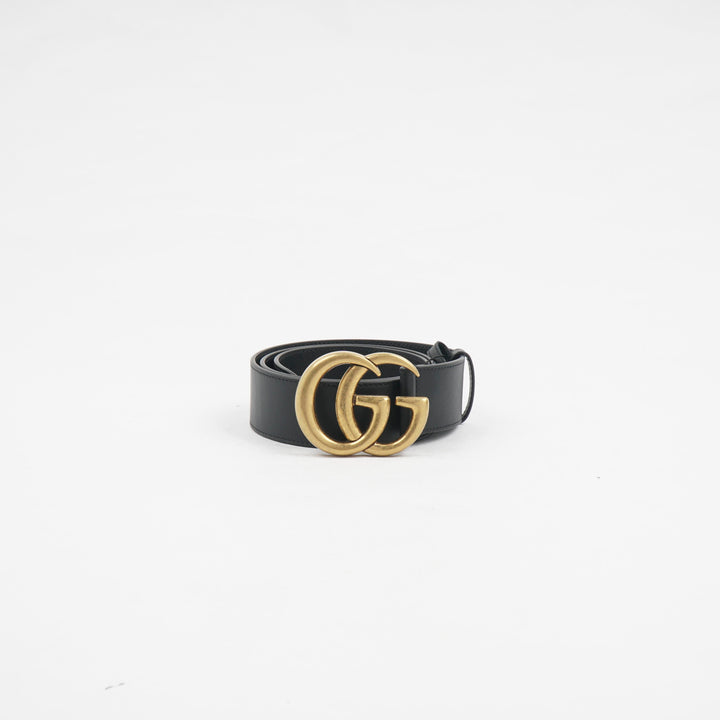 Gucci Black Leather Belt with GG Logo Buckle - Made in Italy