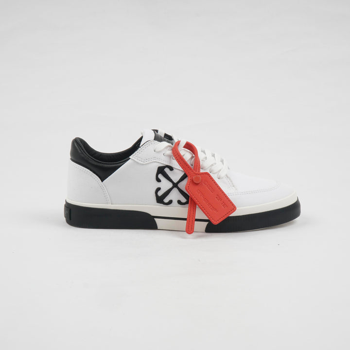 Off-White White Sneakers with Iconic Arrow Motif and Red Zip Tie