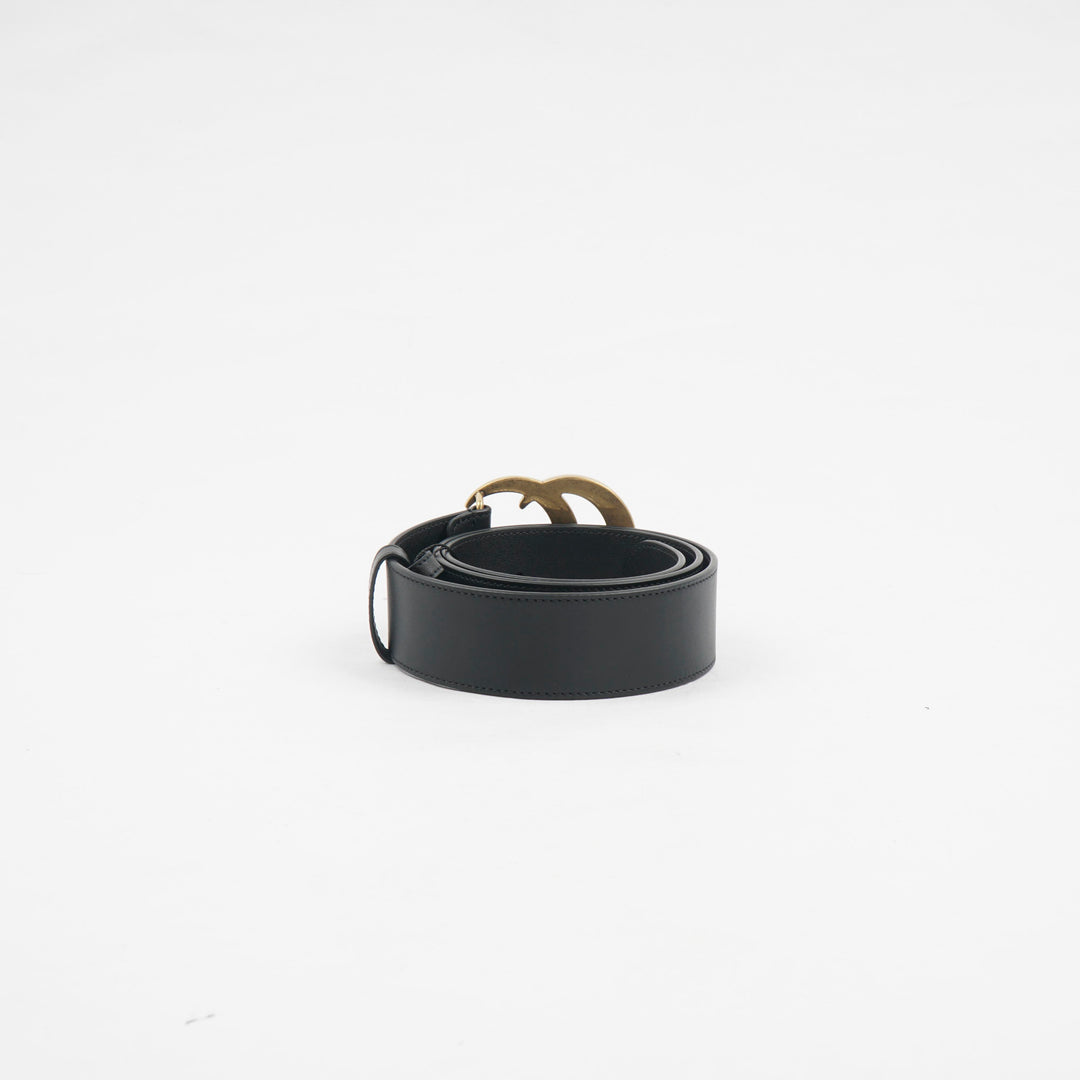 Gucci Black Leather Belt with GG Logo Buckle - Made in Italy