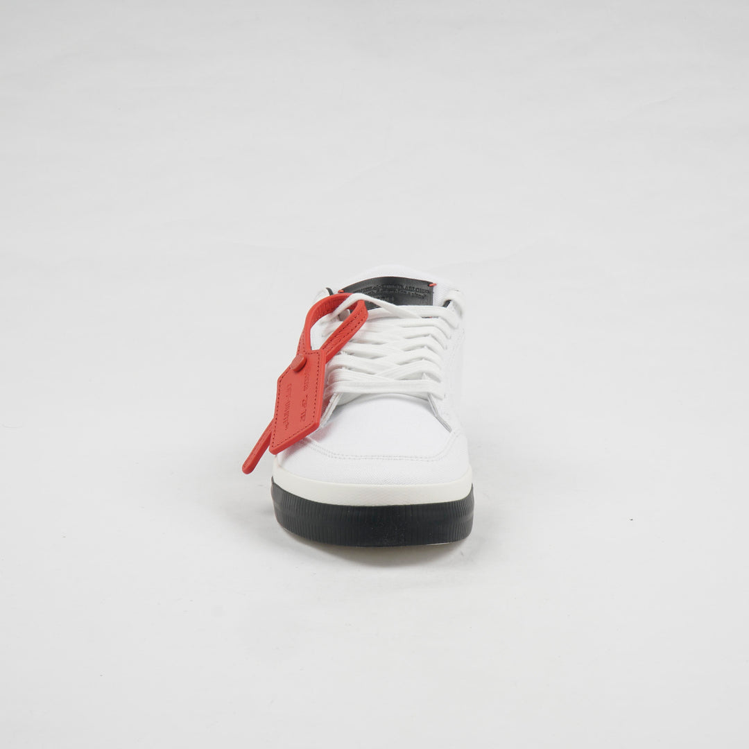 Off-White White Sneakers with Iconic Arrow Motif and Red Zip Tie