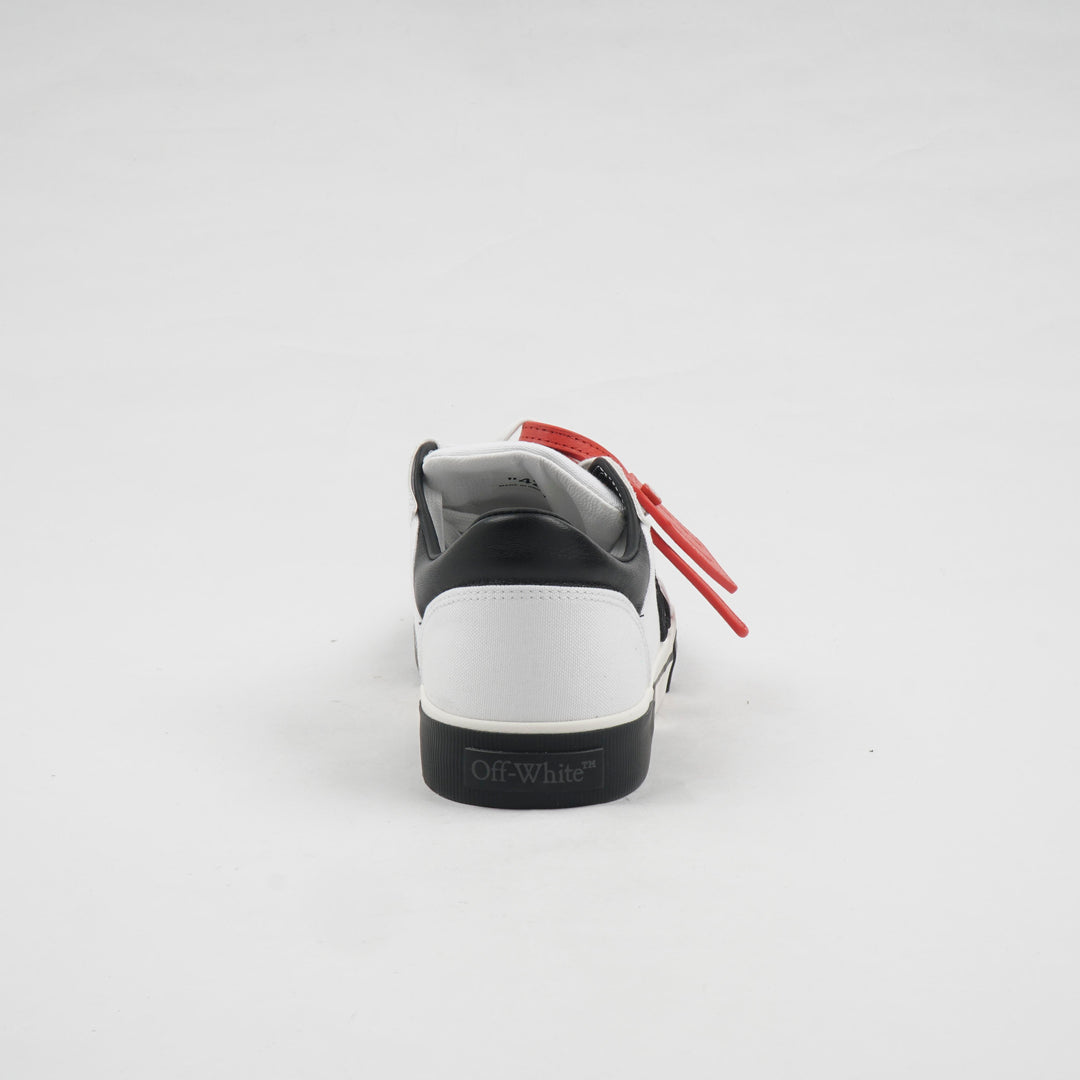 Off-White White Sneakers with Iconic Arrow Motif and Red Zip Tie