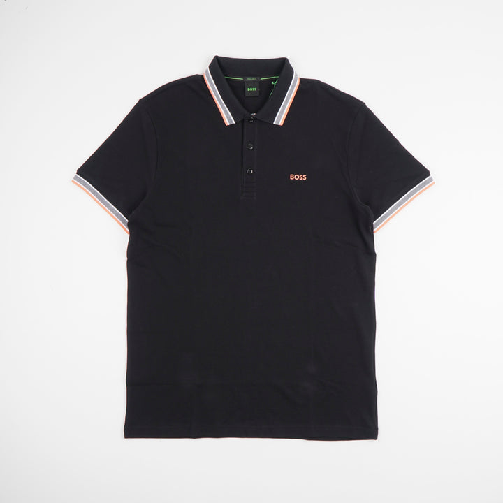 HUGO BOSS Black-Multi Polo Shirt with Striped Collar and Cuffs