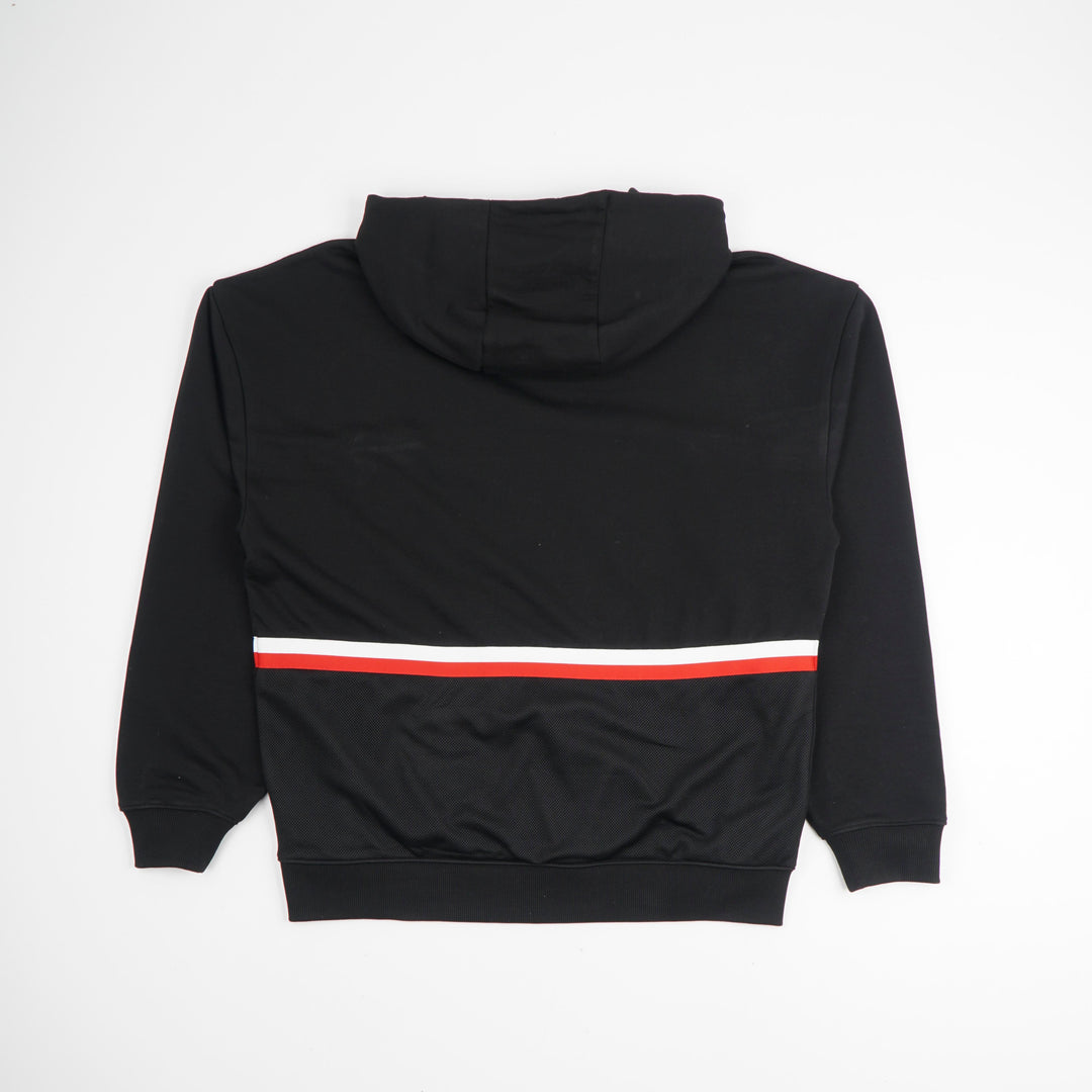 HUGO BOSS Men's Black Hoodie with Bold Branding and Stripe Details