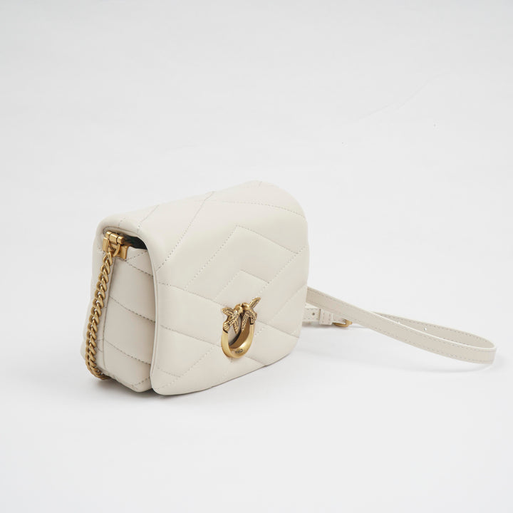 Pinko White Leather Quilted Bag with Gold-Tone Buckle and Chain Strap