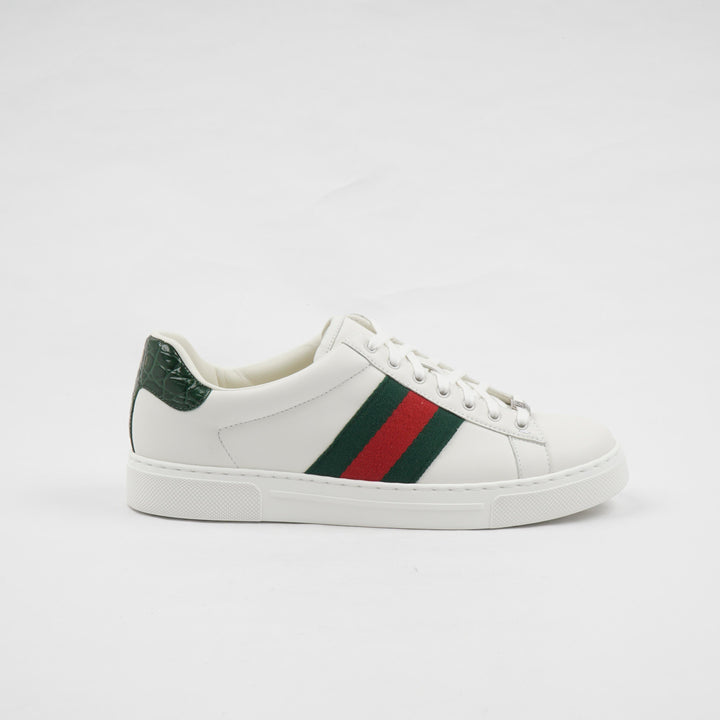 GUCCI White-Multi Sneakers with Iconic Web Stripe