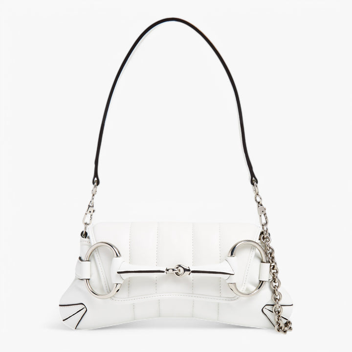 Gucci White Leather Bag with Equestrian-Inspired Metal Bit