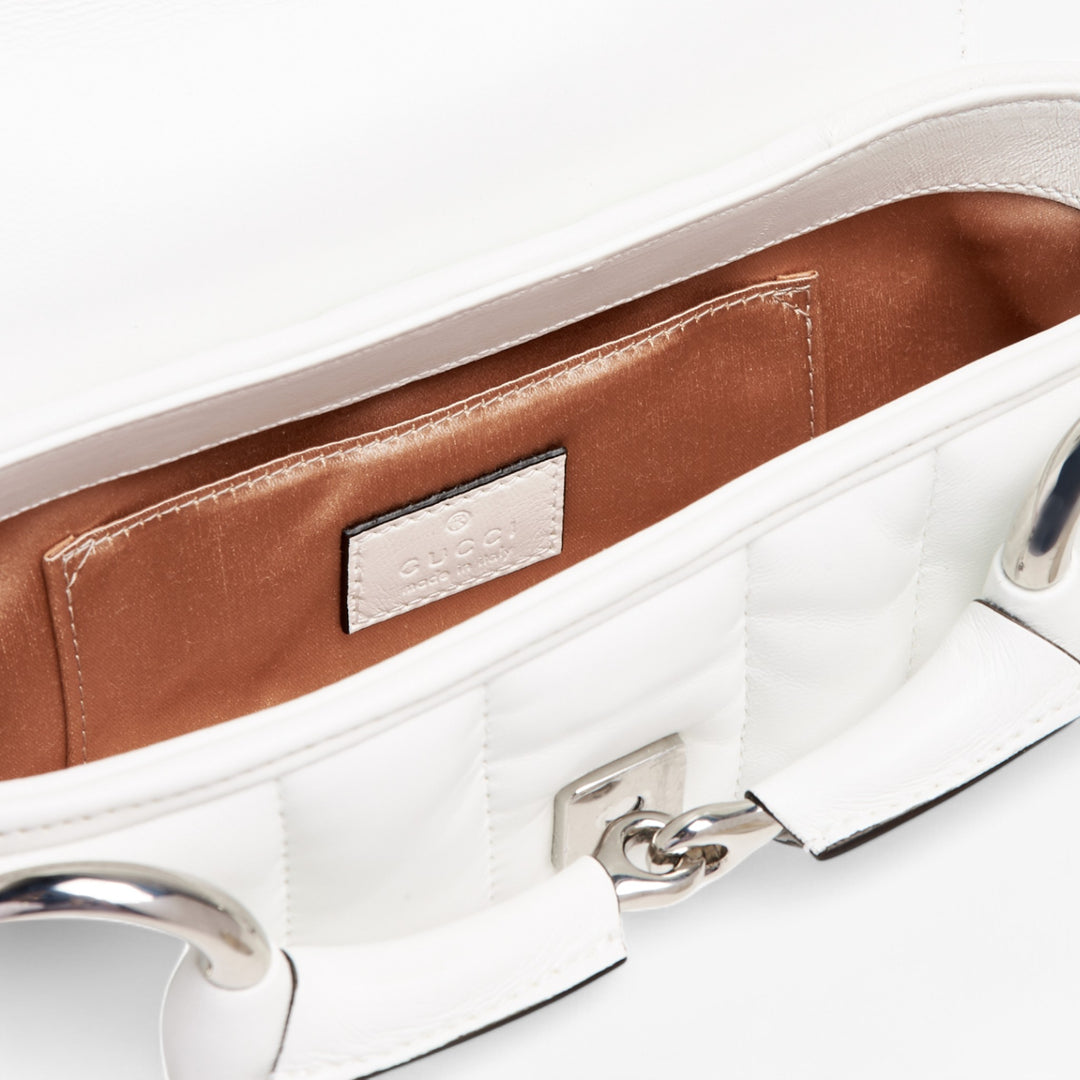 Gucci White Leather Bag with Equestrian-Inspired Metal Bit