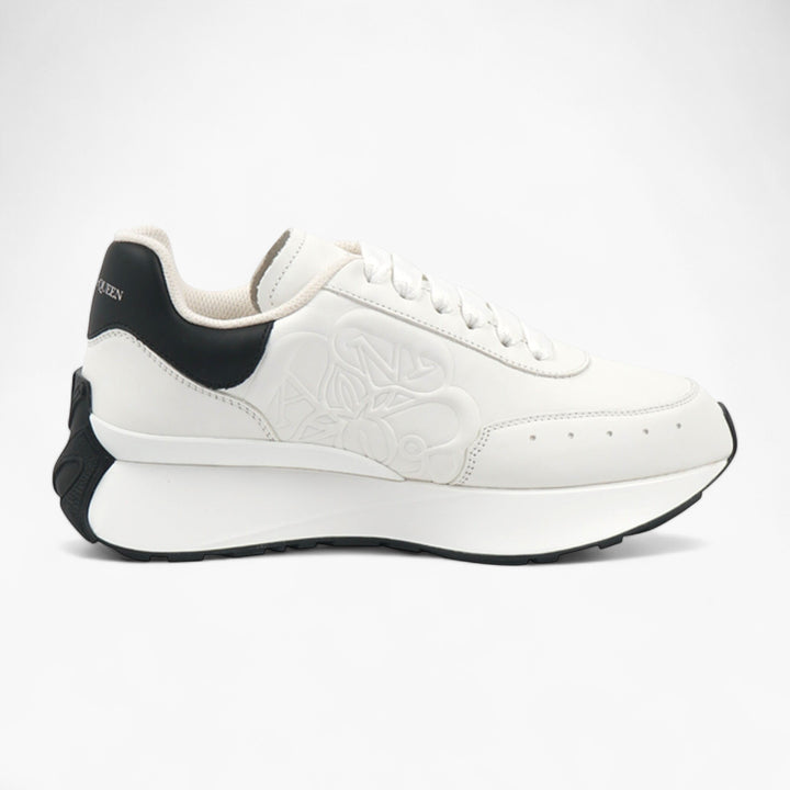 Alexander McQueen White Leather Sneakers with Black Heel Tab -