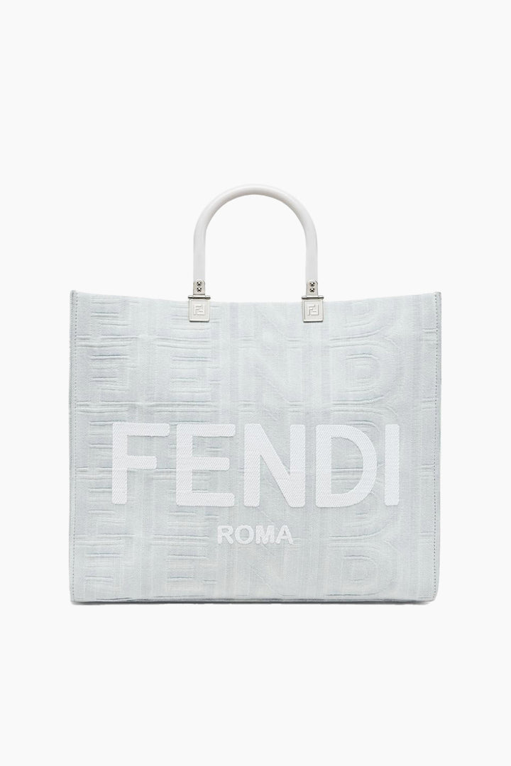 Fendi Sunshine Medium White Denim Shopper Bag