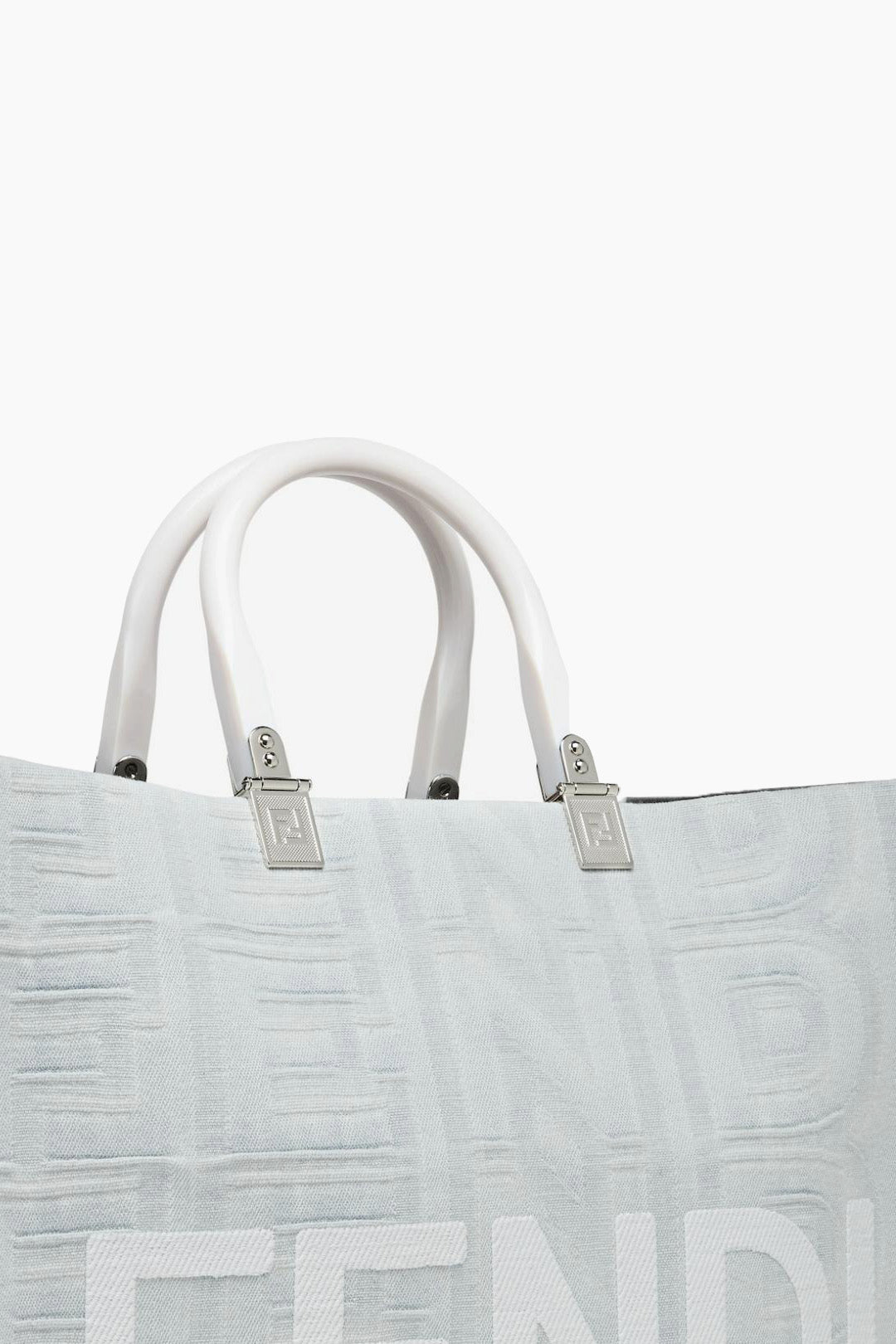 Fendi Sunshine Medium White Denim Shopper Bag