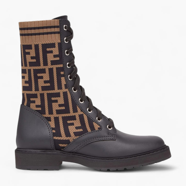 Fendi Rockoko FF Combat Boots Brown