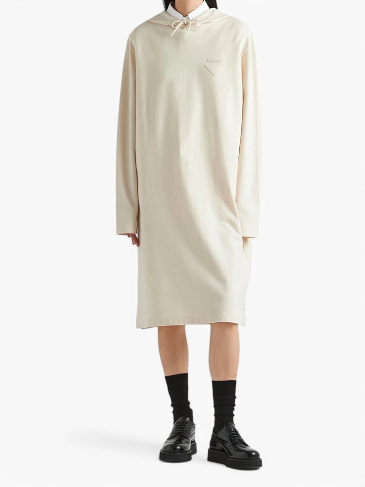 PRADA triangle-logo fleece hoodie dress