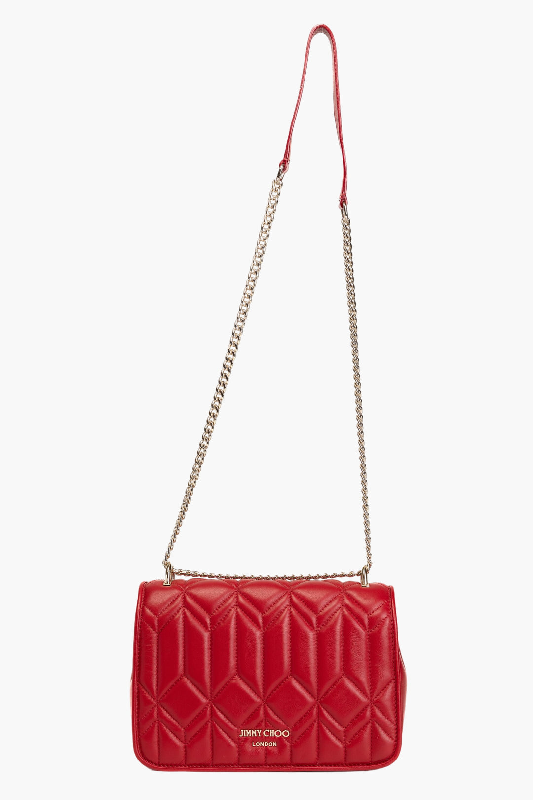 Jimmy Choo Red Quilted Leather Shoulder Bag with Gold Chain Strap