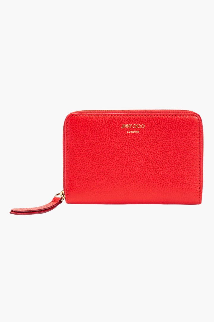 Portafoglio Jimmy Choo in pelle rossa con logo color oro