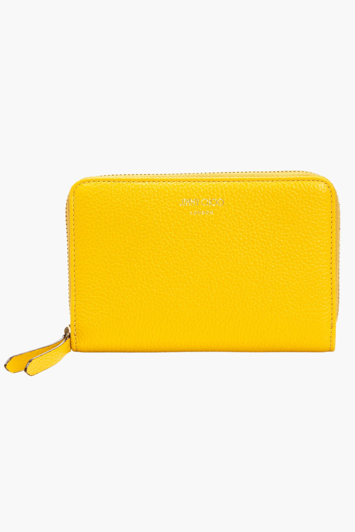 Jimmy Choo Yellow Leather Wallet with Zip-Around Closure and Logo Detailing