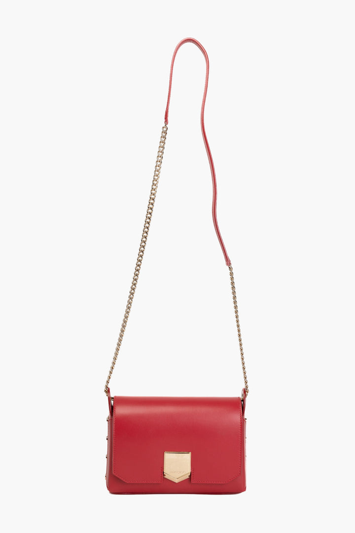 Jimmy Choo Lockett Crossbody Red Bag with Gold Chain Strap