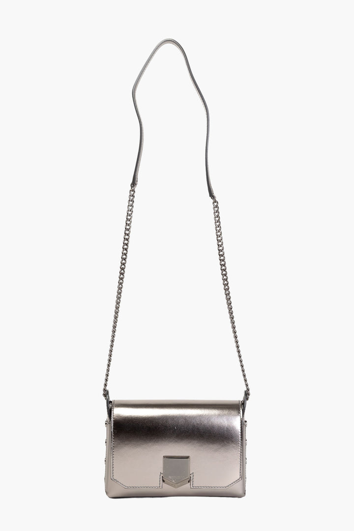 Jimmy Choo Silver Lockett Crossbody Bag with Chain Strap