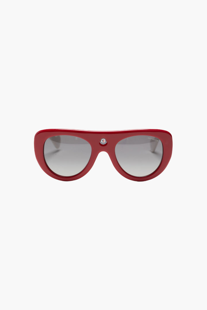 Moncler Chic Red Frame Sunglasses with Gradient Lenses