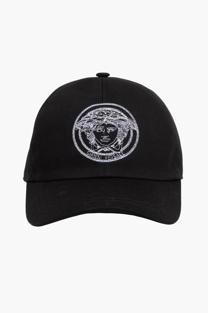 Versace Black Hat with Medusa Emblem Embroidery - Made in Italy