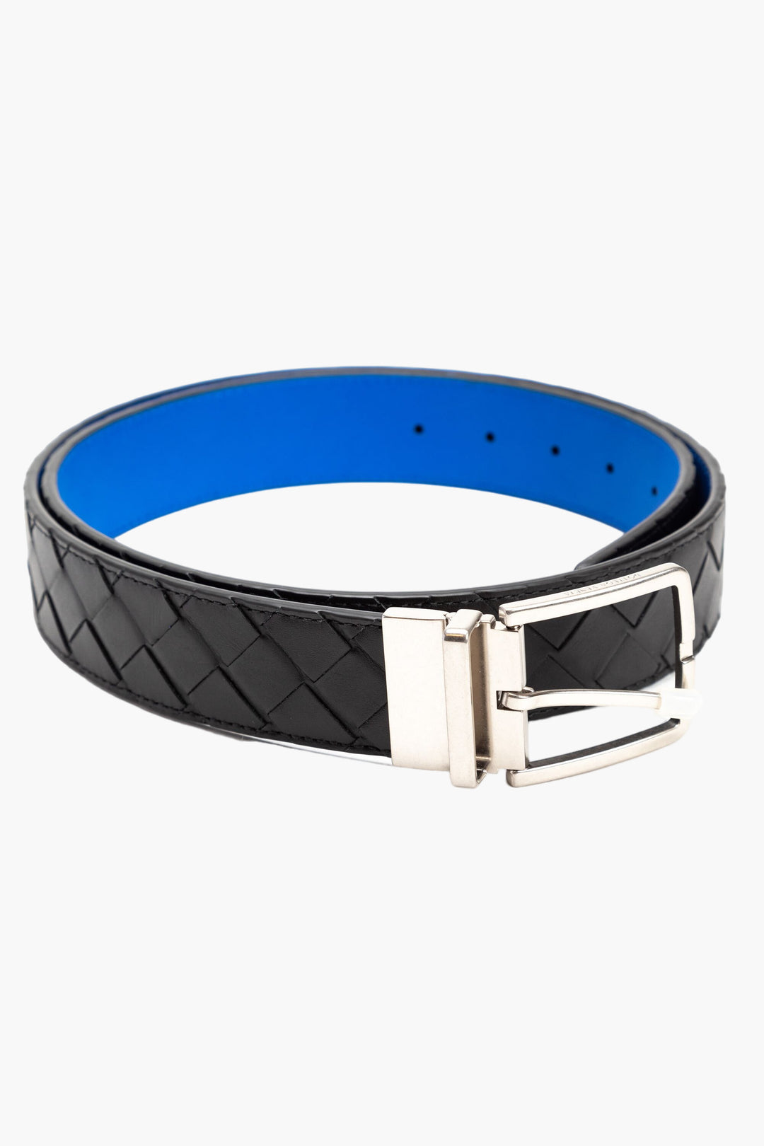 Bottega Veneta Reversible Intrecciato Leather Belt in Black-Blue