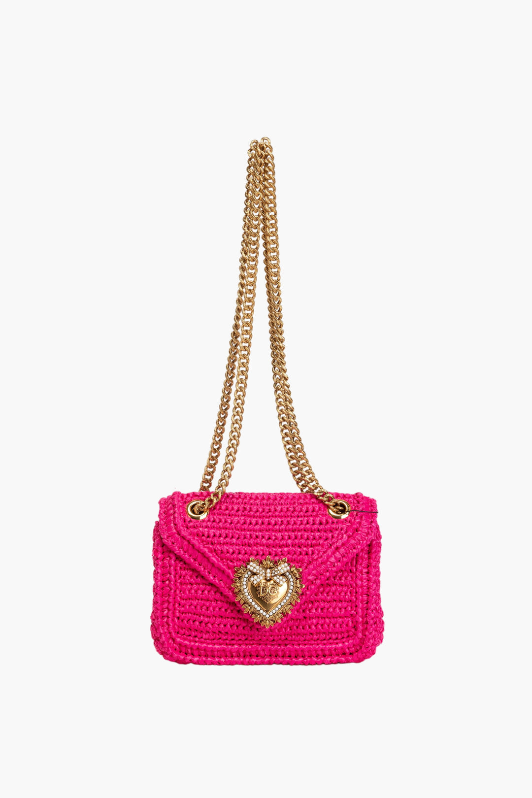 Dolce & Gabbana Fuchsia Bag with Gold-Tone Chain Straps and Logo Embellishment