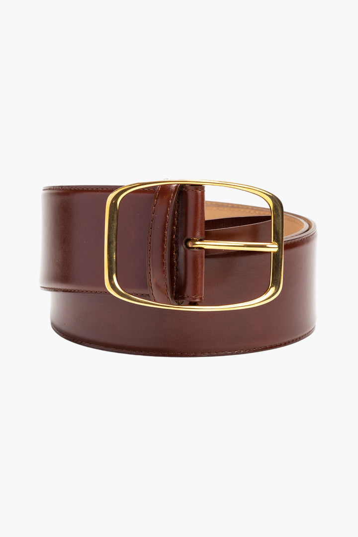 Dolce & Gabbana Brown-Gold Leather Belt with Gold-Tone Buckle