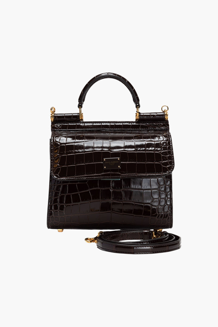 Dolce & Gabbana Brown Crocodile-Embossed Leather Bag