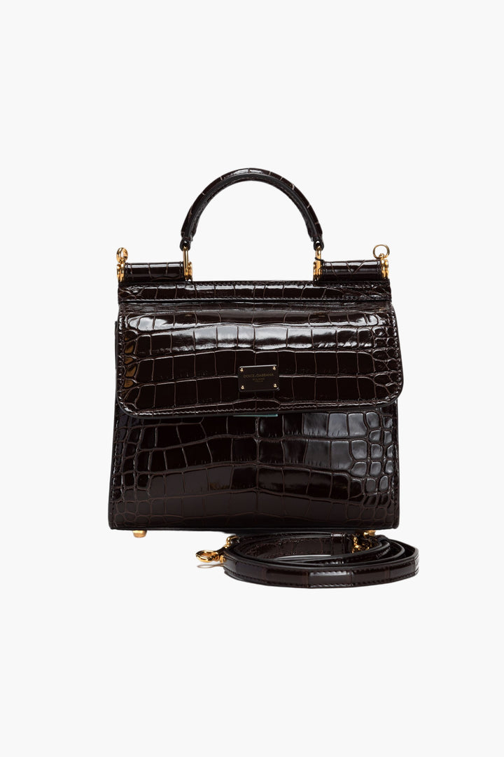 Dolce & Gabbana Dark Brown Crocodile Leather Sicily top-handle bag