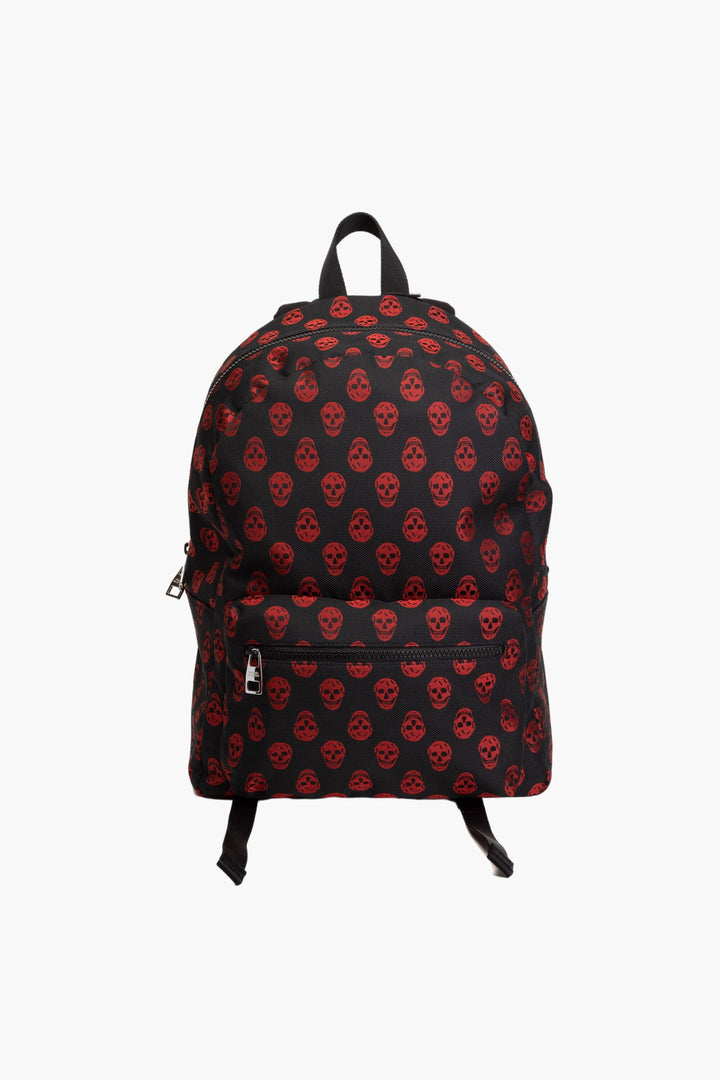 Alexander McQueen Black-Red Skull Pattern Backpack Made in Italy