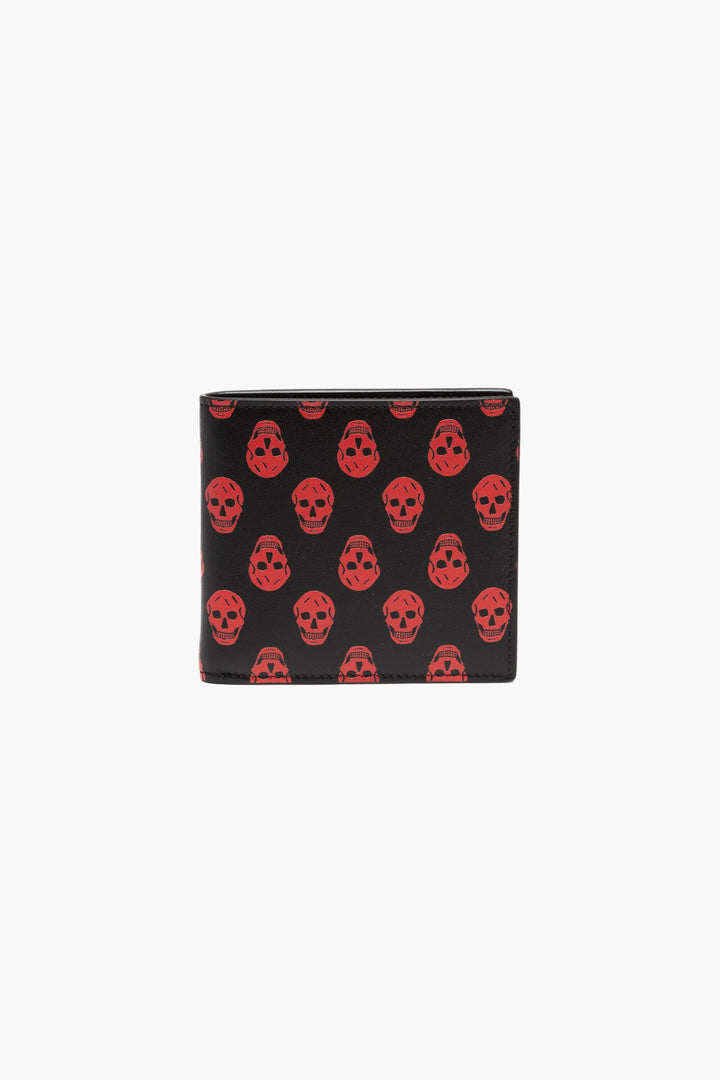 Portafoglio di lusso Alexander McQueen Skull Pattern Nero-Rosso Made in Italy