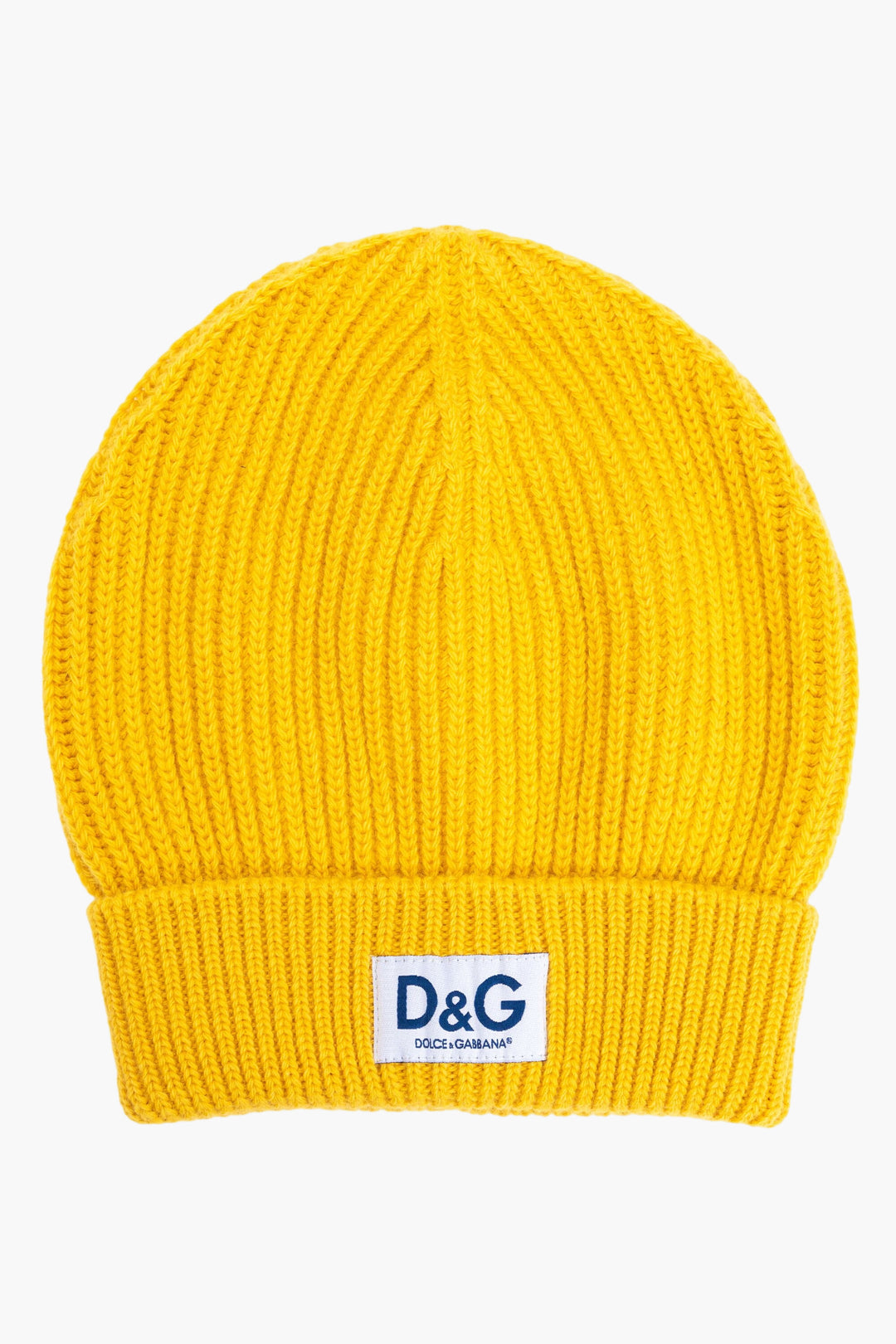 Dolce &amp; Gabbana Cappello in maglia a coste giallo con logo iconico - Made in Italy