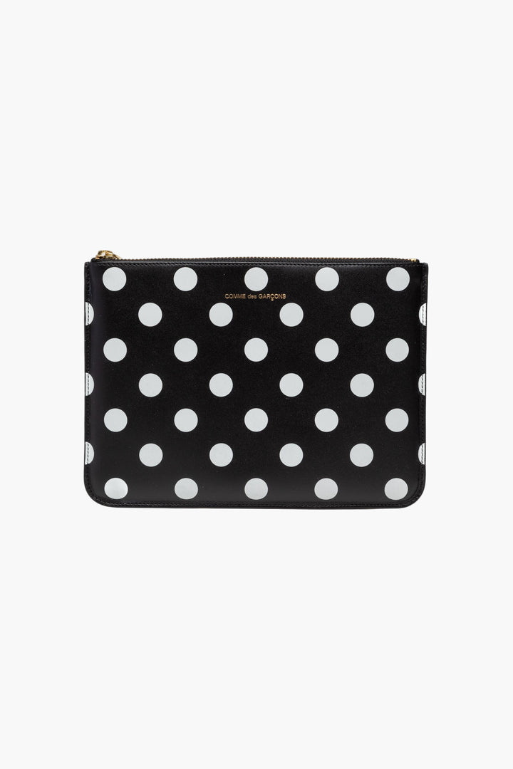 Comme des Garcons Black Polka Dot Leather Wallet with Gold-tone Zipper