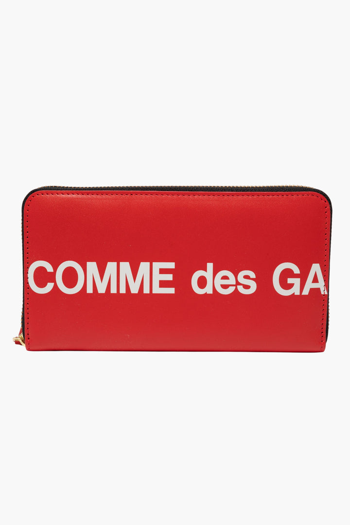 Comme des Garcons Red-White Leather Wallet with Zip-Around Closure