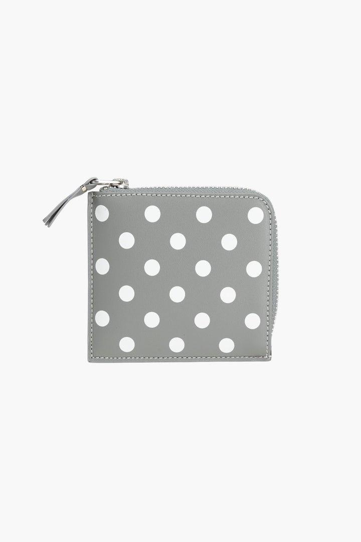 Comme des Garcons Grey-White Polka Dot Wallet with Zipper Closure