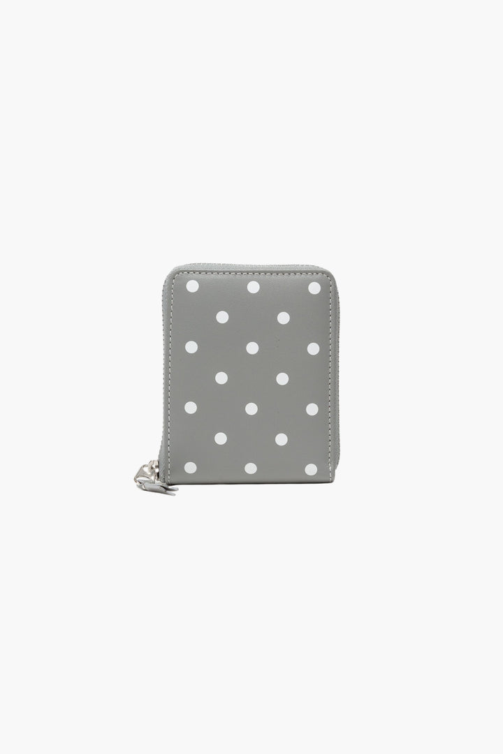 Comme des Garçons Grey-White Polka Dot Wallet with Zip Closure