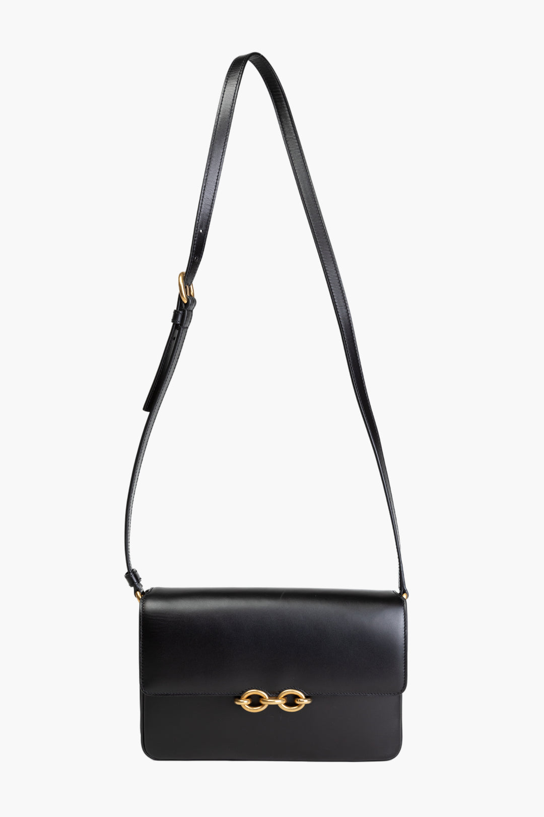 Saint Laurent Black Leather Bag with Gold-Toned Logo Closure