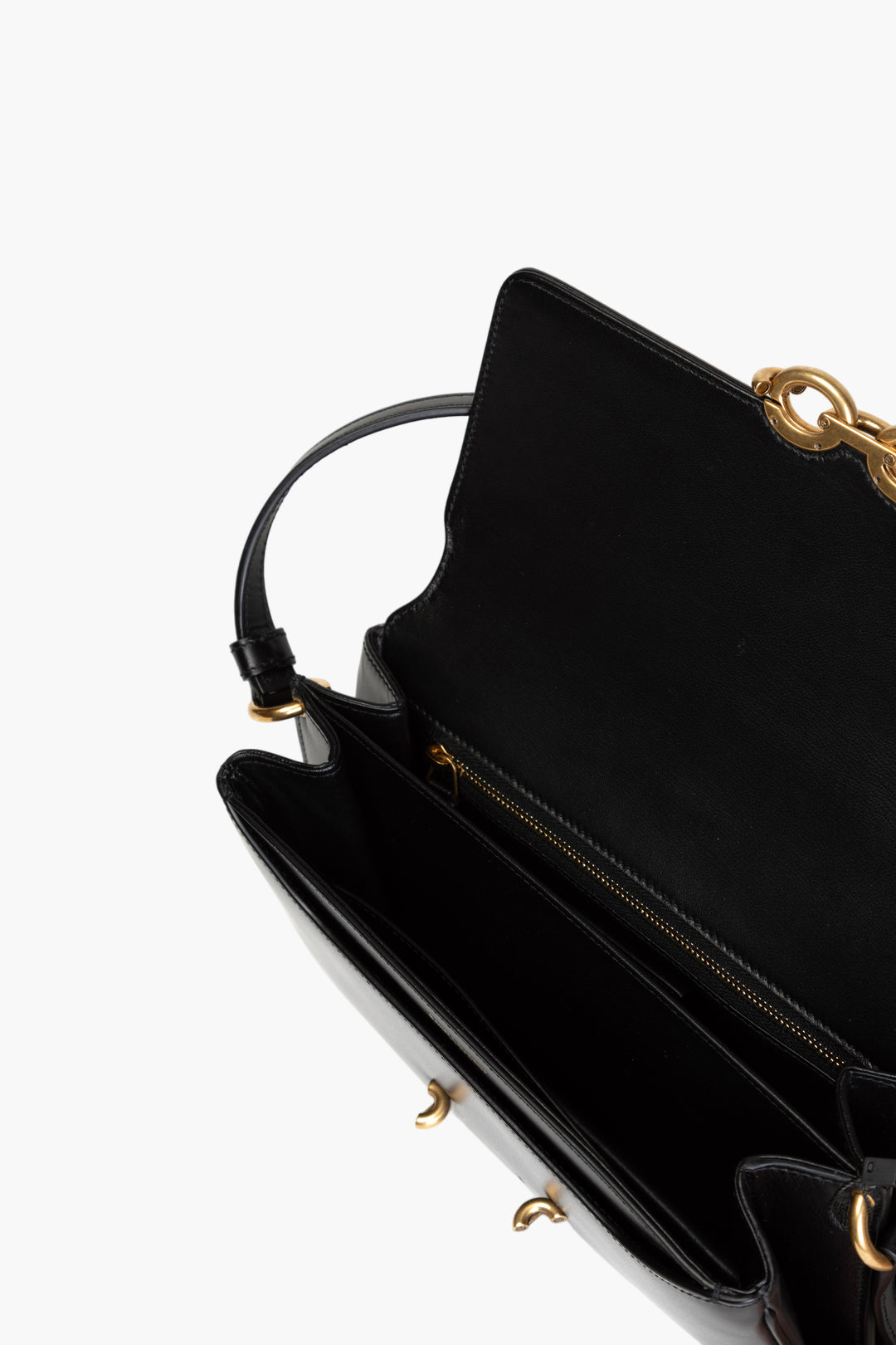 Saint Laurent Black Leather Bag with Gold-Toned Logo Closure