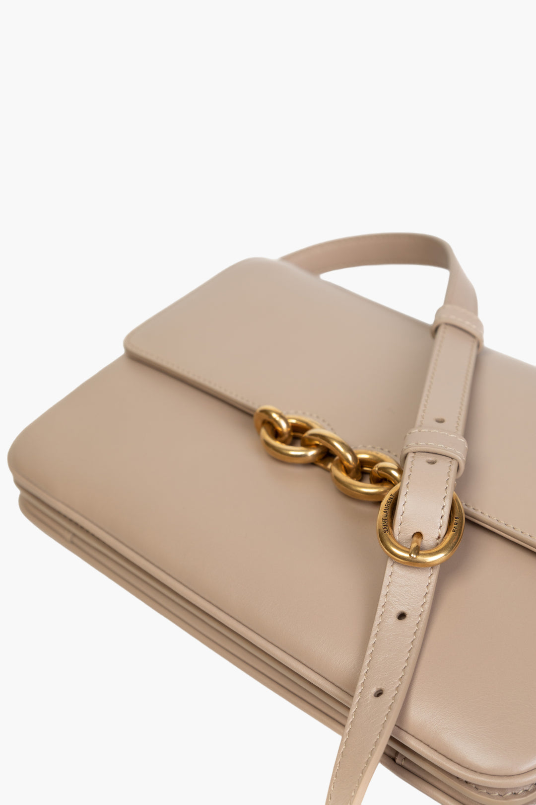 Saint Laurent Beige Bag - Elegant Minimalist Design with Gold-Tone Hardware