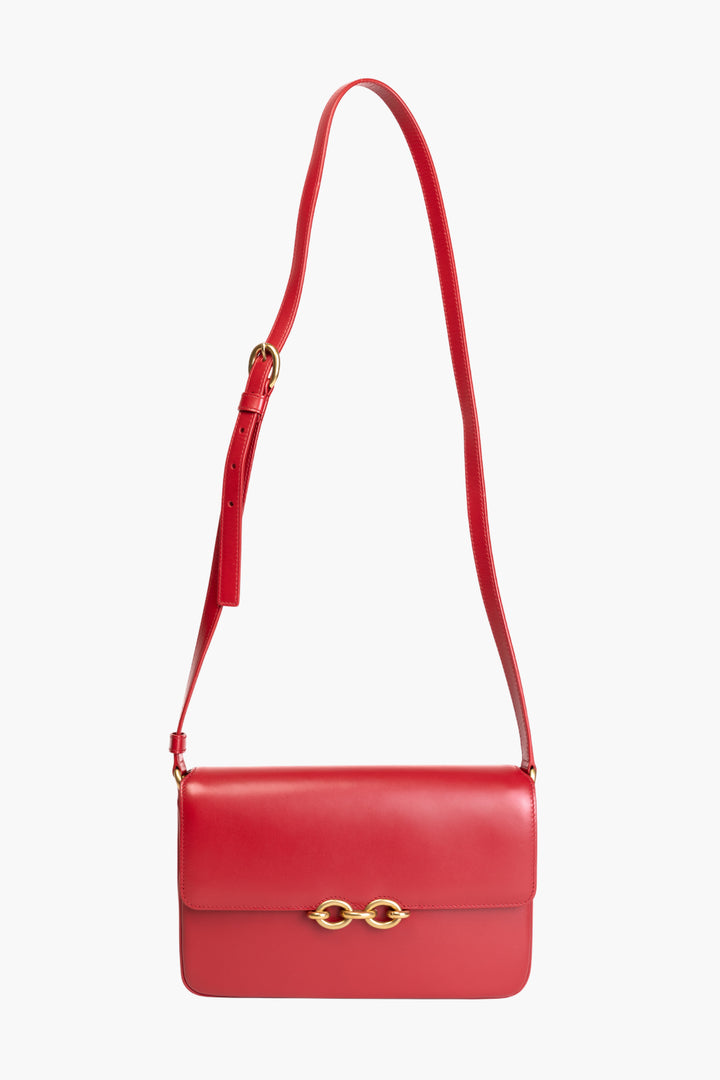 Borsa elegante in pelle rossa Saint Laurent con dettaglio catena color oro - Made in Italy