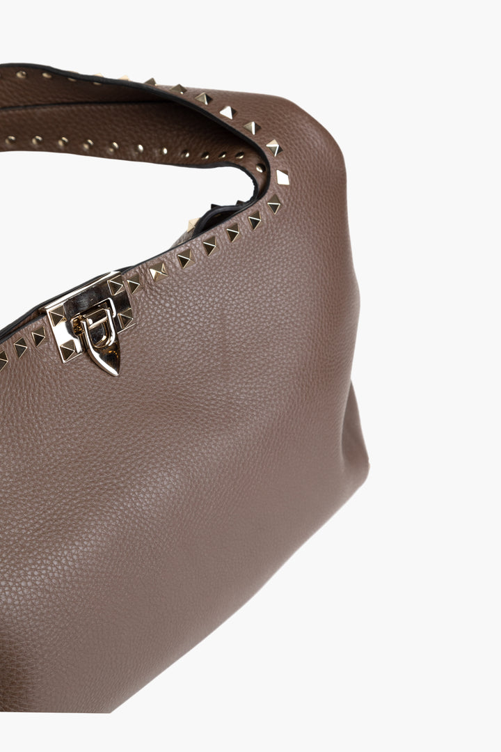 Valentino Bags Brown-Gold Leather Bag with Rockstud Details - Made in Italy