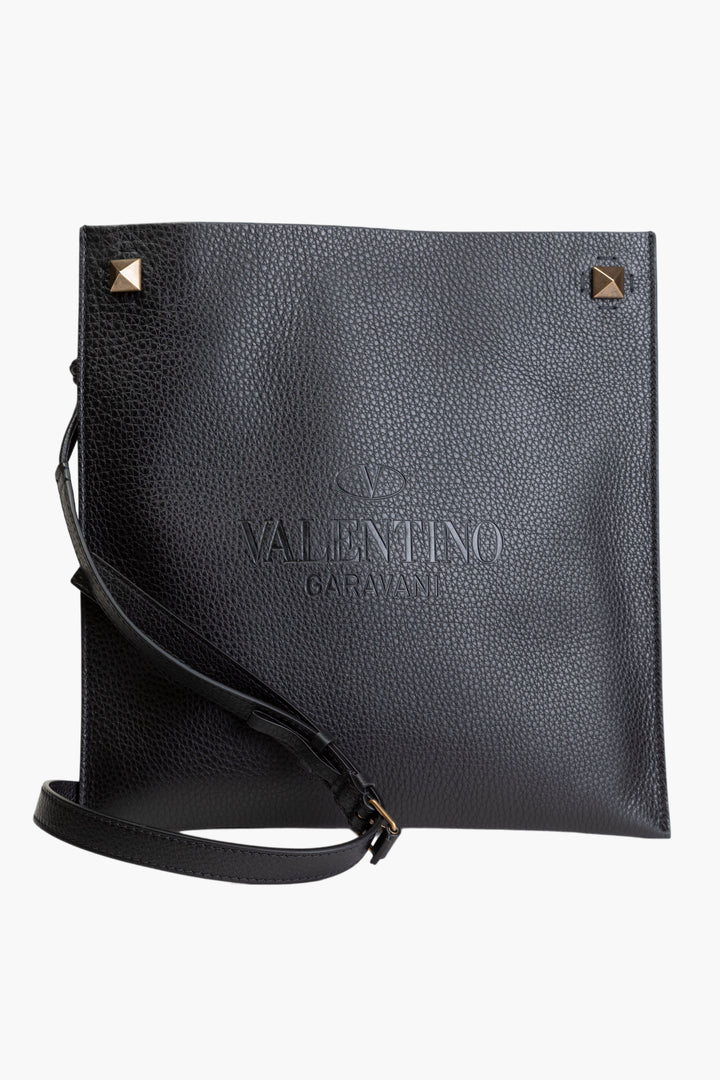 Valentino Bags Borsa a tracolla in pelle nera con dettagli in borchie metalliche - Made in Italy