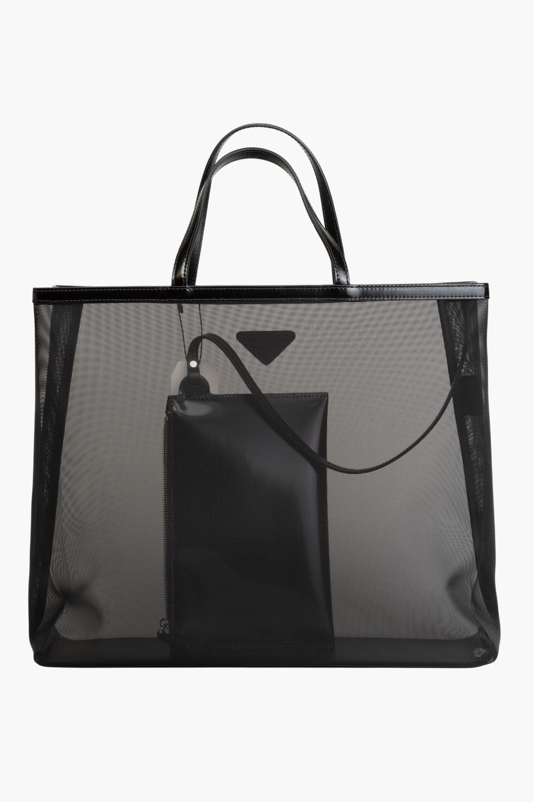 Prada Black Elegant Mesh Tote Bag with Leather Trims - Made in Italy